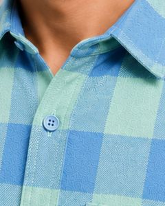 Camisa de Franela a Cuadros Azul Cielo y Verde Menta Personalizada para Hombre, Camisa Casual de Algodón a Cuadros con Botones y Manga Larga, con Bolsillos en el Pecho, Estilo Urbano - Product Image 5