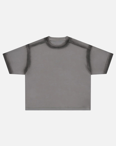 T-shirt court gris pour homme, coupe classique, sur mesure, de haute qualité, à manches courtes, col en V, tricoté, uni, 100% coton, minimaliste - Product Image 1