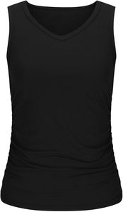 Débardeur côtelé pour femme, col en V, sans manches, froncé sur les côtés, coupe ajustée, couleur unie, tunique d'été, t-shirt basique - Product Image 4