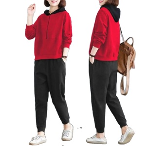 Conjunto de pantalones superiores de manga larga, conjunto de pantalones con capucha acogedores para mujer, chándal de manga larga con cremallera y cintura elástica, suave y cálido para otoño - Product Image 1