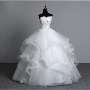 Robe de mariée bustier en satin, coupe trapèze, design drapé simple, avec dentelle, perles et détails en spandex/coton, style classique - Product Image 4
