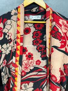 Kimono de Seda Crepé Suave Vintage de Lujo para Mujer |   Estampado floral hecho a mano con cuello en V y cintura elástica de manga corta |   Primavera Verano - Product Image 2