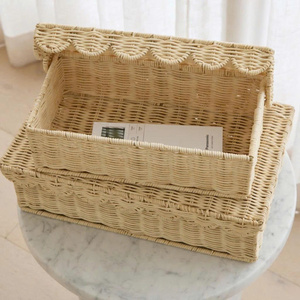 Handmade Natural Rectangular Rattan Storage Basket With Lid Wicker Storage Box For Kids Clothes Toys Organizer Nursery Room - Product Image 2
