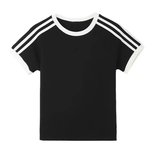 Men's <b>White</b> Short Sleeve T-<b>Shirt</b> With <b>Black</b> Trim And Three-<b>Stripe</b> Design O-Neck Casual Knitted Cotton Regular Fit - Product Image 2