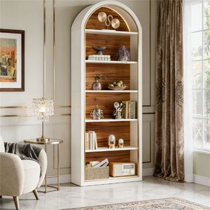 Large Storage <b>Wooden</b> Arched Bookshelf High <b>Bookcase</b> Display Rack with Great Space - Product Image 4