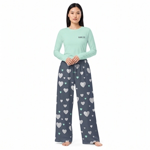 Women's Heart Print Nightwear Set Long Sleeve Round <b>Neck</b> Top Matching Pants Soft Elastic Waist Pajamas Loungewear - Product Image 5
