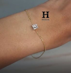 14K Gold Minimalist Princess Cut Diamond Solitaire <b>Bracelet</b> for Women S925 Sterling <b>Silver</b> Dainty Square Stone Chain <b>Bracelet</b> - Product Image 1