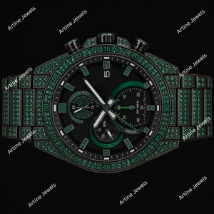 Reloj Cronógrafo Green Diamond, Reloj de Pulsera de Acero Negro de Lujo, Reloj de Diseño Premium, Accesorio de Moda con Cristales - Product Image 2