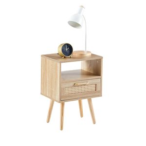 Tavolino Moderno in Rattan da 40 cm con Presa di Corrente e Porte USB, Comodino in Legno Massello con Cassetto e Tavolino Laterale - Product Image 4