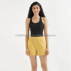 Pantalones cortos informales de lino de secado rápido de verano para mujer, pantalones cortos elásticos de estilo formal medio con logotipo personalizado, transpirables, ecológicos - Product Image 1