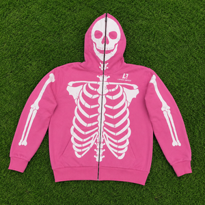 Women Skull Skeleton <b>Zip</b> <b>Up</b> Pink Hoodie Gothic Bone Print Sweatshirt Halloween Streetwear <b>Jacket</b> Custom Printed Graphic Fashion - Product Image 6