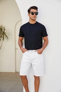 Shorts en jean blanc pour homme, coupe droite, taille mi-haute, en coton, décontractés, pour l'été, avec fermeture éclair décorative - Product Image 4