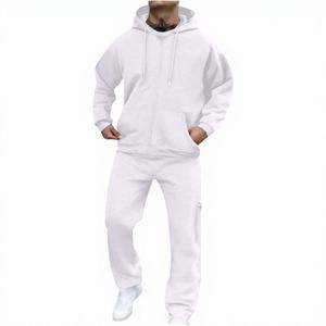 Ensemble de survêtement pour homme, noir, à capuche, fermeture éclair intégrale, couleur unie, sweat-shirt et pantalon décontractés, coupe classique, 100% coton, vêtements d'automne - Product Image 2