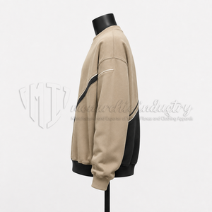 Sudadera Personalizada para Hombre, Color Beige y Negro, Cuello Redondo, Paneles en Contraste, Sudadera de Forro Polar, Estilo Urbano - Product Image 5
