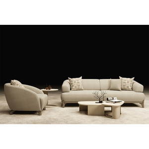 Conjunto de Sofá Seccional Moderno de Tela con Reposabrazos Curvos y Patas de Madera para Sala de Estar - Product Image 3