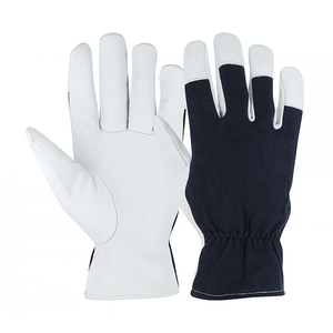 JNA Group White Leather Assembly <b>Gloves</b> with Anti-Slip Fingertips <b>Knit</b> Wrist General Purpose 11 oz Silicone-free Latex-free - Product Image 1