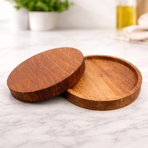 Bandeja Decorativa Redonda de Madera Marrón, Plato para Servir, Posavasos para Té, Café y Bebidas, Decoración para Mesa de Bar en Casa - Product Image 4