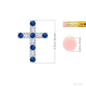 Pendentif croix en or 14 carats serti de saphirs bleus de 2 mm (0,27 carats) et de diamants de 0,18 carat, certifié IGI, fait main, pour Noël - Product Image 2