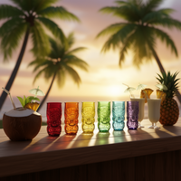 Set di 6 Bicchieri Tiki Excelsa Tropical Fatti a Mano in Spagna, Bicchieri da Cocktail Multicolore 7x7x17 Cm