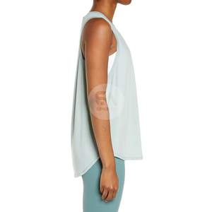 Débardeur ajusté bleu clair pour femme, sans manches, en tissu tricoté doux, haute élasticité, pour yoga et fitness, vente en gros - Product Image 3