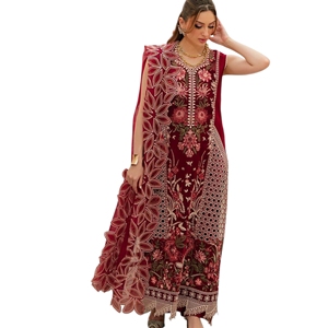 Robe longue indienne rouge brodée pour femme, style Kurta, avec motif floral, idéale pour les mariages et les fêtes traditionnelles, coupe ample en rayonne - Product Image 1