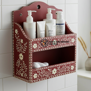 Red Wooden Wall Mounted Bathroom Organizer Shelf – Decorative <b>Storage</b> Rack for <b>Toiletries</b> & Essentials - Product Image 6