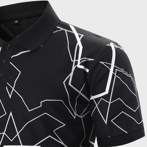<b>Men's</b> <b>Black</b> Geometric Pattern Short Sleeve Polo Shirt Slim Fit Knitted Polyester Casual Wear - Product Image 4