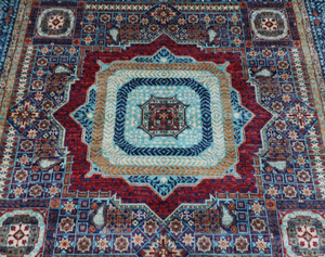 Tapis de prière persan noué à la main, bleu et blanc multicolore, en laine écologique, antidérapant, à motif géométrique, à poils moyens, pour salon - Product Image 2