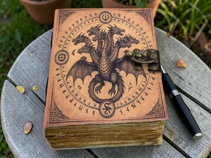 Herb Heritage Handmade Double Dragon Journal Leather Bound Grimoire DND <b>Notebook</b> Spell <b>Book</b> 200 Sheets Vintage Fantasy Gift - Product Image 5