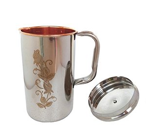 Carafe à eau en cuivre artisanale avec motif floral, idéale pour le service traditionnel et la décoration intérieure - Product Image 2