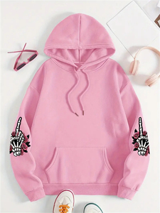Custom Oversized Graphic Hoodie Womens <b>Skeleton</b> Rose Print Heavyweight Fleece Pullover Sweatshirt Y2K Vintage Streetwear Hoodies - Product Image 6