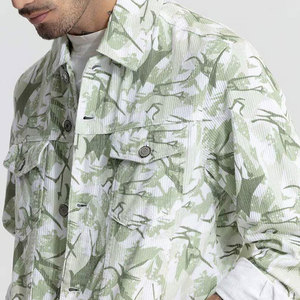 Men's Green Camouflage Corduroy Shirt <b>Jacket</b> Turn-down Collar Button Closure Casual Regular Fit Spring Wear - Product Image 5