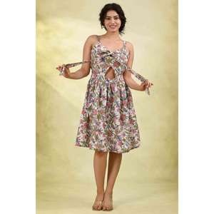 Vestido Floral Ajustado y Evase, Ecológico y Lavable para Mujer, Vestido Midi sin Mangas con Cintura Ajustable, Vestido Casual de Verano - Product Image 2