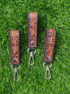 Porte-clés en cuir taillé sculpté à la main Porte-clés en cuir imprimé floral gaufré Accessoires en cuir taillé Porte-clés mignons pour hommes - Product Image 4