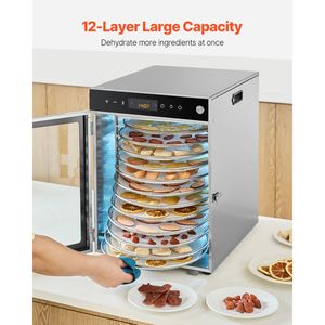 Essiccatore Alimentare Elettrico Rotante da 800W con 12 Vassoi in Acciaio Inossidabile, Controllo Digitale, Temperatura Regolabile, Timer 24 Ore - Product Image 4