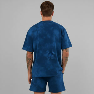 Custom Design Men's Tie Dye Cotton T-Shirt Set Crew Neck Style Short Sleeves Casual Summer Wear Blue Knitted Fabric t-shirt Set. - Product Image 4