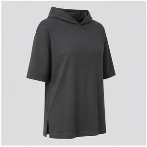 Womens <b>Charcoal</b> Hooded Neck Elbow Sleeve Relaxed Fit <b>T</b> <b>Shirt</b> WTS-0105 - Product Image 4