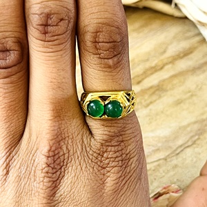 Bague en Onyx Vert Tendance, Bijoux Bohèmes en Laiton pour Femme, Plaqué Or 18 carats, Bague Ondulée Tribale à Double Pierre pour Vente en Gros/OEM/ODM - Product Image 6