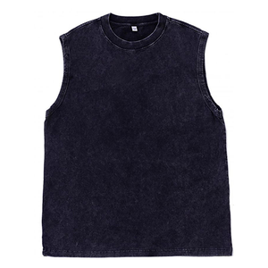 Débardeur sans manches pour homme, col rond, couleur unie, gilet décontracté, logo imprimé sur le devant, coton tricoté, style vintage délavé - Product Image 4