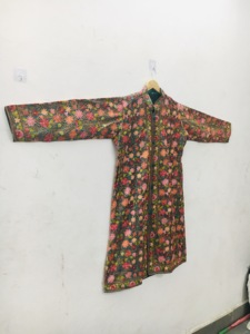 Floral Embroidered Cotton Mandarin Collar Long Jacket Full Sleeve Spring Women's Elegant Style Handmade Decorative <b>Coat</b> - Product Image 2