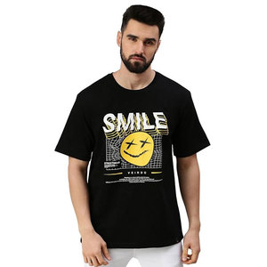 Camiseta de Manga Corta para Hombre, Corte Regular, Color Negro Sólido, Cuello Redondo, Informal, Tejida, 100% Algodón, Diseño Liso Teñido - Product Image 2