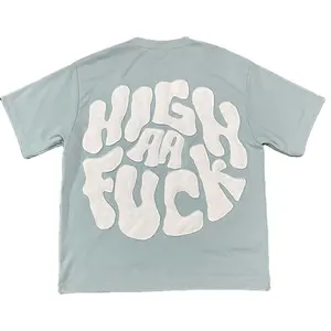 Custom Embroidery Patch Logo Distressed Raw Hem Cut Edge 100% Cotton Oversized Unisex Men Tee Heavyweight T Shirts