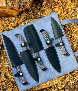 Juego de Cuchillos de Chef de Acero al Carbono con Revestimiento Negro Hechos a Mano con Funda, Cuchillos para Cortar Vegetales de Primera Calidad Hechos a Mano, Profesionales - Product Image 5