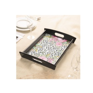 Bandeja Floral de Madera Artesanal Meena, Bandeja para Servir Hecha a Mano para el Hogar, Cocina, Comedor y Decoración - Product Image 1