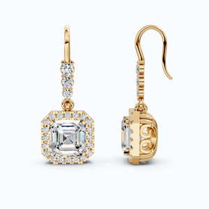 ต่างหูเพชรทรง Asscher 14K ทองคำแท้ ประดับเพชรเลี้ยงในห้องปฏิบัติการทรง Halo พร้อมใบรับรอง IGI เครื่องประดับเจ้าสาวงานแต่งงานสุดหรู ขายส่ง - Product Image 2