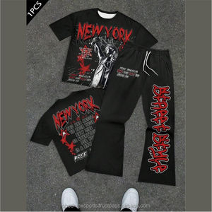 ชุดเสื้อยืดและชุดวอร์มฮิปฮอปผู้ชายแบรนด์ OEM หรูหรา ผลิตจากผ้าฝ้าย 100% เป็นมิตรกับสิ่งแวดล้อม ชุดวอร์มแบบครอป - Product Image 3