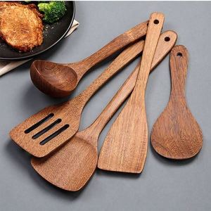 Juego de utensilios de cocina de madera de teca de 9 piezas: espátula, cuchara para sopa, tenedor para ensalada, cuchara para pasta, juego de herramientas antiadherentes - Product Image 4