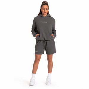 ONETEN APPARELS Unisex Hoodie Shorts Set Acid Wash Winter Gray Cotton Casual Drawstring Pocket Tracksuit Solid Color Loose - Product Image 5