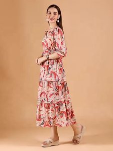 Women's Summer Party Floral Chiffon Formal Evening Dress V-neck Lace-Up Waist Loose Fit Midi Boho Dress Beach Daily Dress - Product Image 2