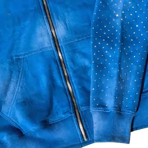 Sweat-shirt à capuche gothique en strass pour homme, coupe oversize, en coton noir tricoté, avec logo frontal, idéal pour l'automne, décontracté et coupe-vent, service OEM - Product Image 6